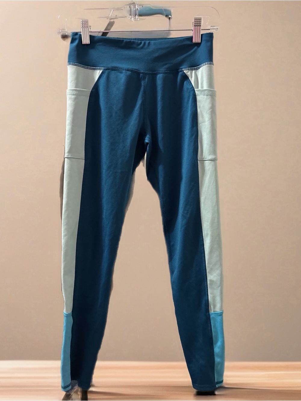 Athletic Works Teal and Light Blue Colorblock Kids Leggings